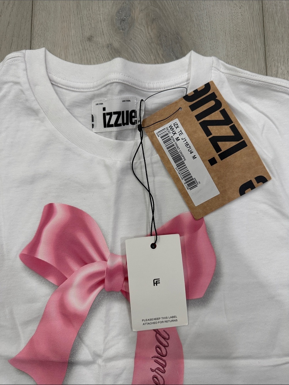 Izzue White Pink Bow Graphic Baby Tee Coquette Y2K - Picture 2 of 4